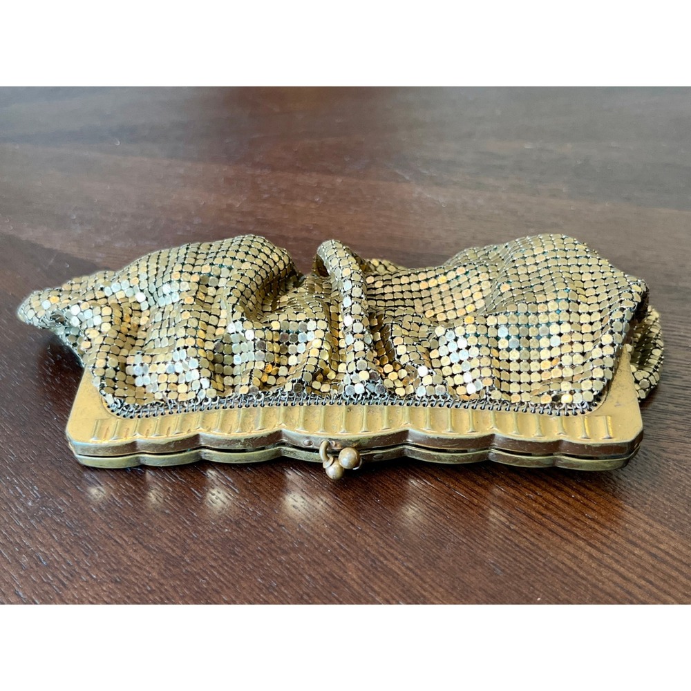 Whiting Davis Clutch Purse Womens OS Gold Fair Vintage Mesh Kiss Lock 2949 USA
